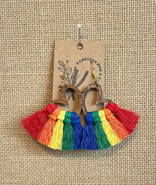 Pride Month - Wooden Open Heart Rainbow Fringe