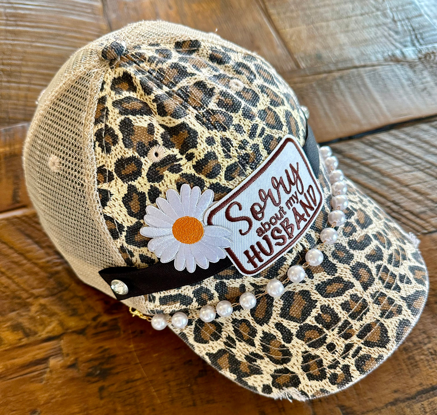 A Little Boujie Hat Collection - Sorry about my Husband (leopard cotton & mesh hat)