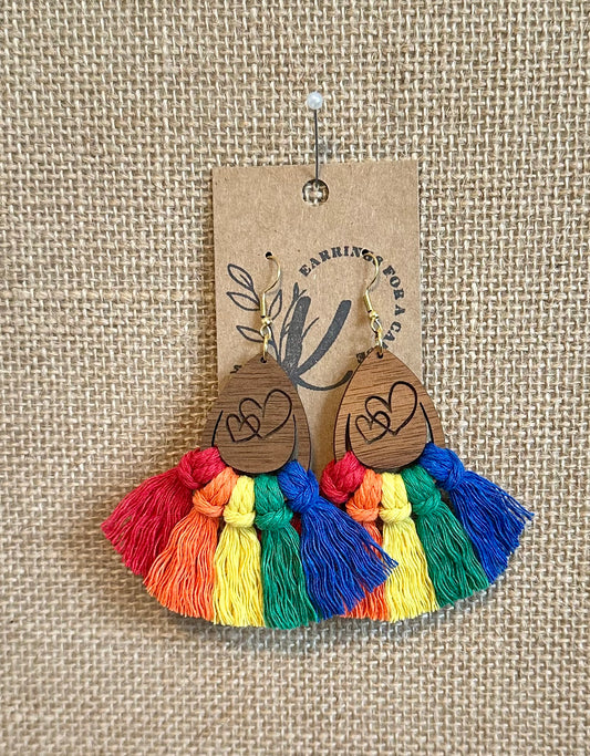 Pride Month - Double Heart Wooden Rainbow Fringe