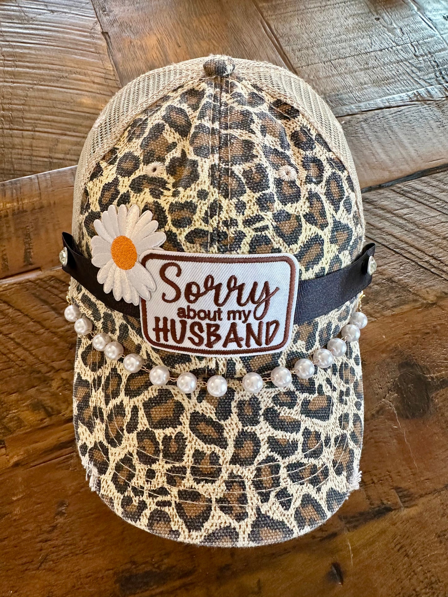 A Little Boujie Hat Collection - Sorry about my Husband (leopard cotton & mesh hat)