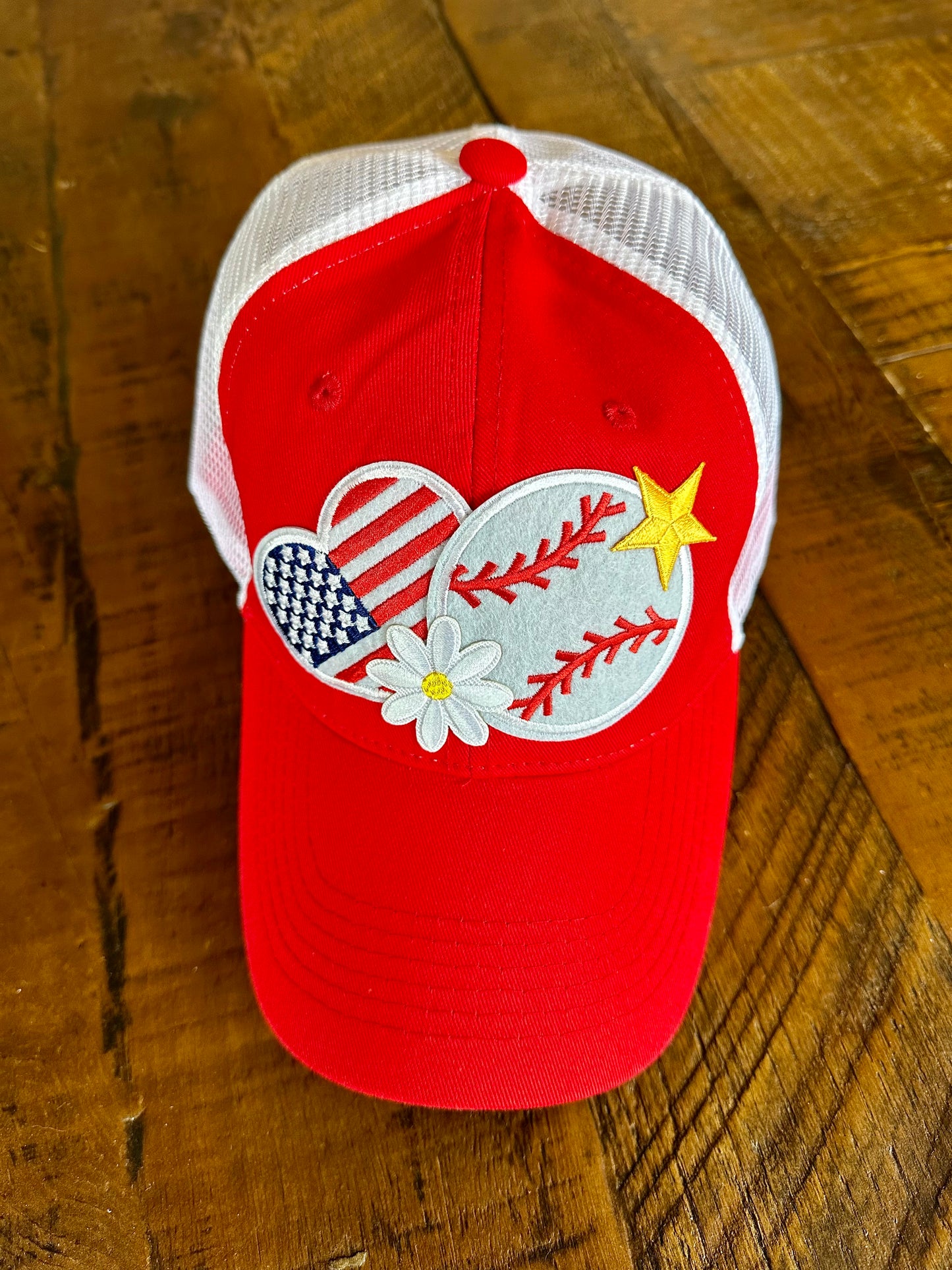 Baseball Hat - Baseball, Hearts and a Daisy